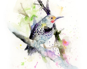 FLICKER Watercolor Painting, Woodpecker Watercolor Art Print, Bird Wall Art, Birds Decor, Home Decor, Boba Painting, Color Bird Art, Gift