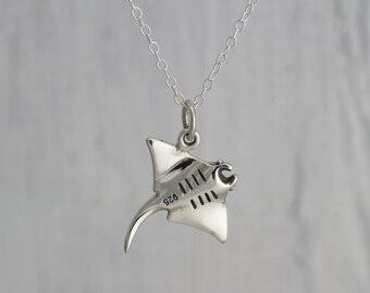 Manta Ray Necklace - Sterling Silver Stingray Necklace - Sea Creature Jewelry - Ocean Jewelry - Stingray Charm - Manta Ray Charm - Sea Charm