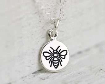 Tiny Bee Necklace - Sterling Silver Bumble Bee Necklace - Honey Bee Necklace - Round Bee Charm - Tiny Honeybee Necklace - Bee Pendant