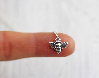 Honey Bee Necklace - Sterling Silver Bee Necklace - Tiny Bee Necklace - Bumble Bee Necklace Bee Keeper Gift  Queen Bee Necklace  Bee Jewelry