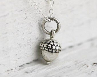 Acorn Necklace - Solid Sterling Silver Tiny Acorn Necklace - Acorn Pendant - Small Acorn Necklace - Acorn Jewelry - Nature Jewelry - Autumn