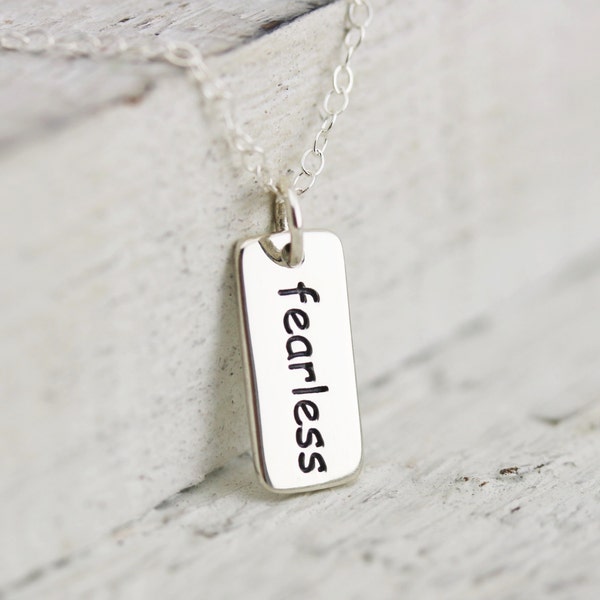 Fearless Necklace - Sterling Silver Fearless Word Tag Necklace - Fearless Pendant - Fearless Jewelry - Be Fearless - Inspiring Necklace