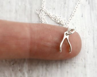 Tiny Wishbone Necklace Silver Wishbone Necklace Wishbone Gifts Under 20 Luck Necklace Sterling Silver Good Luck Gifts Wishbone Pendant
