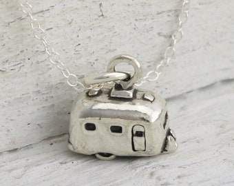 Sterling Silver 3D Trailer Necklace, Retirement Gifts for Women, RV Gifts for Travelers, Airstream Trailer Charm Necklace, Camper Necklace