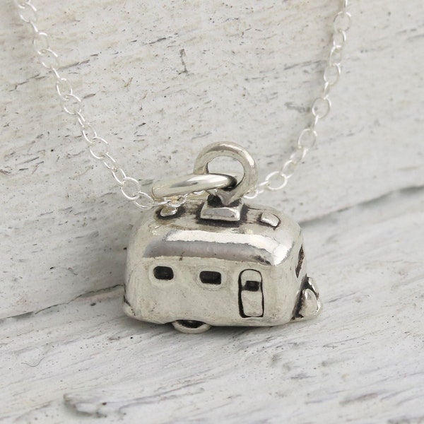 Sterling Silver 3D Trailer Necklace, Retirement Gifts for Women, RV Gifts for Travelers, Airstream Trailer Charm Necklace, Camper Necklace