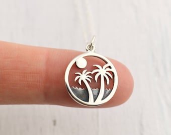 Silver Palm Tree Necklace California Palm Tree Necklace Tropical Vacation Jewelry Island Inspired Womens Summer Jewelry Gift for Surfer Girl