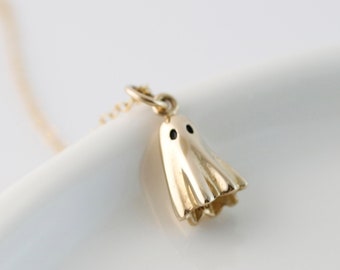 Small Gold Ghost Necklace for Halloween Gift, Spooky Jewelry for Women, Cute and Dainty Halloween Ghost Pendant for Layering Necklace Girl