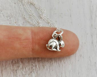 Tiny Rabbit Lover Gift, Tiny Bunny Necklace, Sterling Silver Bunny Jewelry, Silver Rabbit Necklace, Rabbit Jewelry for Loss of Pet Jewelry