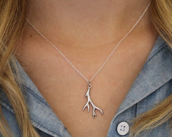 Antler Necklace, Sterling Silver Antler Gift for Hunter Gifts for Women, Antler Shed, Deer Antler Necklace, Talisman Pendant, Antler Jewelry