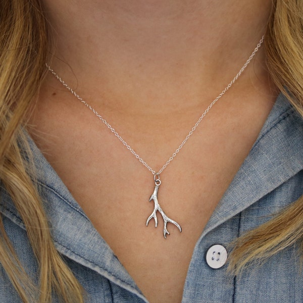 Antler Necklace, Sterling Silver Antler Gift for Hunter Gifts for Women, Antler Shed, Deer Antler Necklace, Talisman Pendant, Antler Jewelry