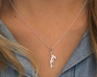 Mermaid Necklace Silver Mermaid Pendant, Silver Mermaid Charm Necklace Sterling Silver Mermaid Jewelry, Little Mermaid, Beach Jewelry