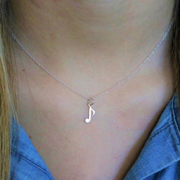 Silver Music Note Necklace, Silver Musical Note Gift for Music Lover, Gift for Her, Sterling Silver Note Necklace, Gift for Singer Musician