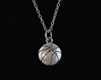 Tiny Silver Basketball Charm Necklace, Gift for Basketball Coach or Team Mom Basketball Lover, Basketball Sports Jewelry, B-Ball Pendant