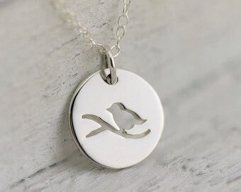 Nature Jewelry Woman, Sterling Silver Bird Jewelry, Bird on Branch Necklace Silver Bird Necklace, Small Bird Necklace, Bird Watching Gift