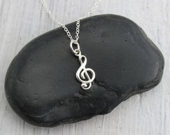 Treble Clef Necklace Silver G Clef Jewelry, Treble Clef Gift for Musician Necklace, Treble Clef Charm Necklace, Silver Treble Clef Jewelry