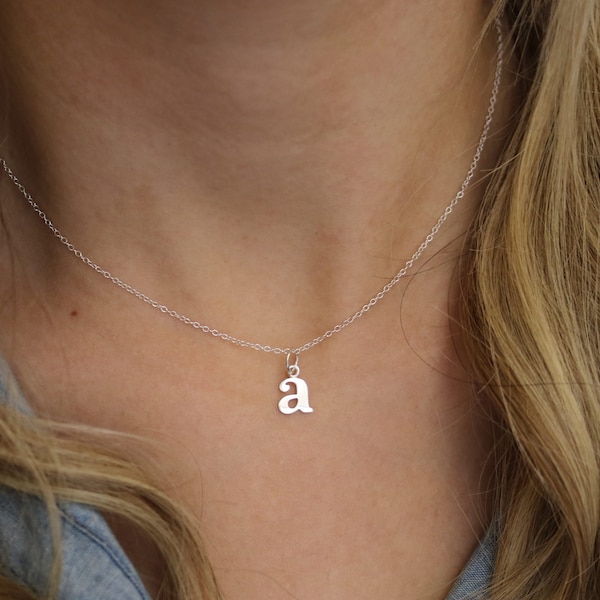 Sterling Silver Lower Case Initial Necklace, Letter Necklace, Initial Jewelry, Small Initial Necklace, Typewriter Font, Personalized Jewelry