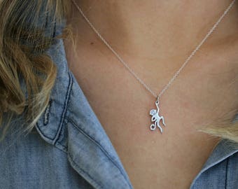 Sterling Silver Monkey Necklace, Not My Circus Not My Monkeys, Safari Girl Birthday, Safari Theme Monkey Birthday Girl, Chimpanzee, Gibbon