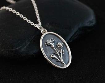 Carnation Birth Flower Necklace for January, Sterling Silver Carnation Flower Pendant, Floral Jewelry for Mothers Day Gift, January Birthday