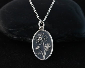 Chrysanthemum Birth Flower Necklace for November, Sterling Silver Chrysanthemum Flower Pendant, Floral Jewelry for Mothers Day Gift Birthday