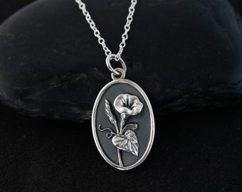 Morning Glory Birth Flower Necklace for September, Sterling Silver Morning Glory Flower Pendant Floral Jewelry for Mothers Day Gift Birthday