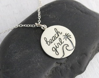 Beach Girls Trip Necklace, Sterling Silver Best Friend Retirement Gift, Beach Themed Jewelry, Ocean Inspired Surf Necklace for Summer Lover