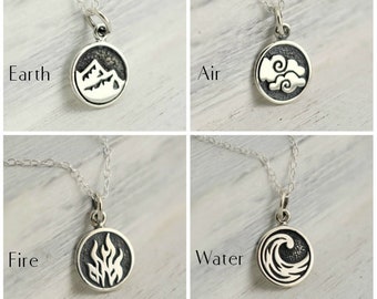 Four Elements Necklace, Silver Element Jewelry, Elemental Necklace, 4 Elements, Elemental Symbols, Five Elements, Four Elements Jewelry