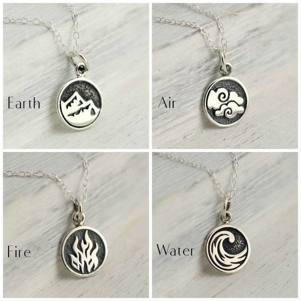 Four Elements Necklace, Silver Element Jewelry, Elemental Necklace, 4 Elements, Elemental Symbols, Five Elements, Four Elements Jewelry