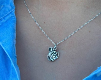 Dainty Butterfly Necklace, Sterling Silver Butterfly Jewelry, Butterfly Gift for Butterfly Lovers, 3D Butterfly Pendant, Monarch Butterfly