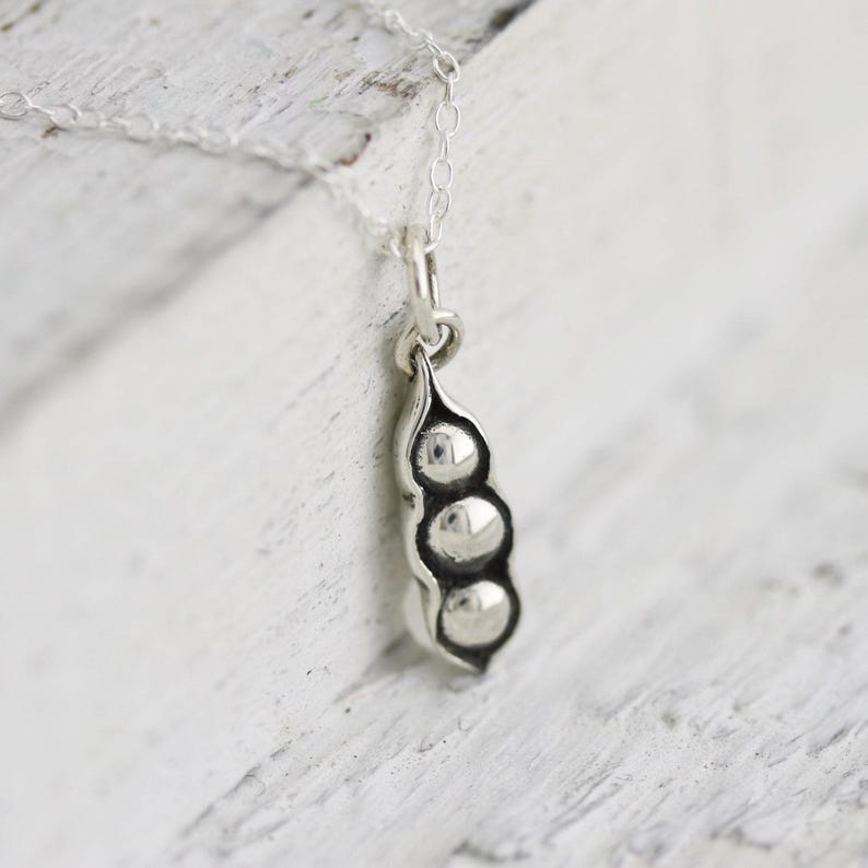 Three Peas in a Pod Necklace - Sterling Silver Three Peas in a Pod Charm - Pea Pod Necklace Triplets Jewelry Best Friends Necklace 3 Peas image 1