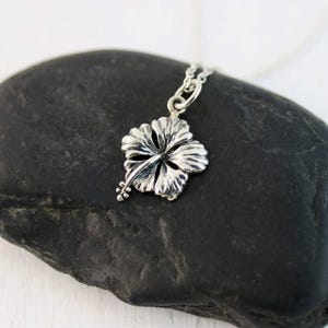 Hibiscus Blossom Necklace, Sterling Silver Hawaii State Flower Charm Pendant, Tropical Hawaiian Inspired Jewelry. Dainty Hibiscus Flower