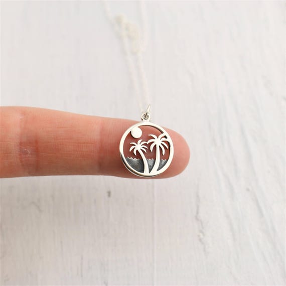 Silver Palm Tree Necklace California Palm Tree Necklace Tropical Vacation Jewelry Island Inspired Womens Summer Jewelry Gift for Surfer Girl