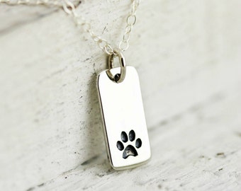 Paw Print Necklace - Sterling Silver Paw Print Tag Necklace - Pet Memorial Necklace - Dog Lover Gift Cat Lover Gift  Animal Lovers Jewelry