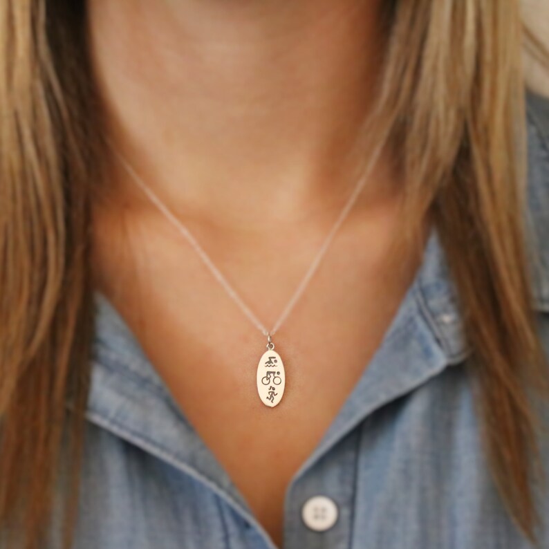 Triathlon Necklace Sterling Silver Triathlon Pendant Swim Etsy