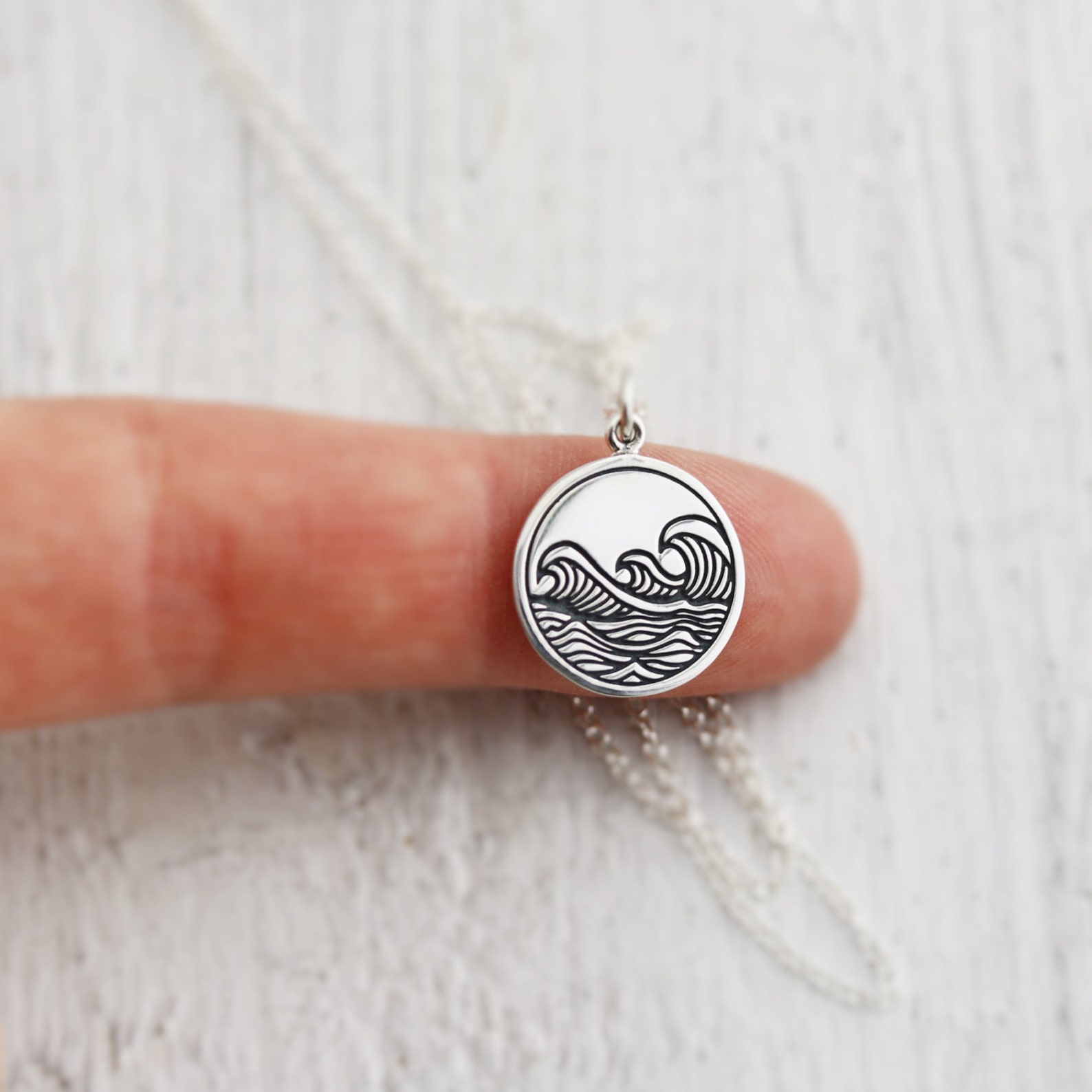 Waves Necklace Sterling Silver Etched Ocean Waves Necklace - Etsy