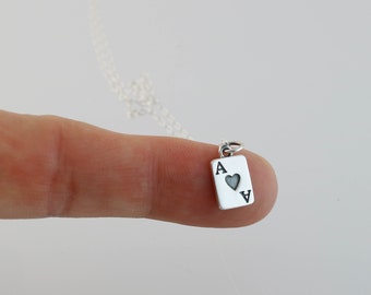 Ace of Hearts Necklace, Sterling Silver Ace of Hearts Card Charm Pendant, Poker Jewelry for Ladies Casino Night or Vegas, Gift for Gambler