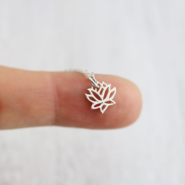 Lotus Necklace - Sterling Silver Tiny Lotus Necklace - Tiny Lotus Pendant - Lotus Jewelry - Yoga Necklace - Flower Necklace -Dainty Necklace
