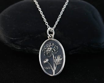 Chrysanthemum Birth Flower Necklace for November, Sterling Silver Chrysanthemum Flower Pendant, Floral Jewelry for Mothers Day Gift Birthday