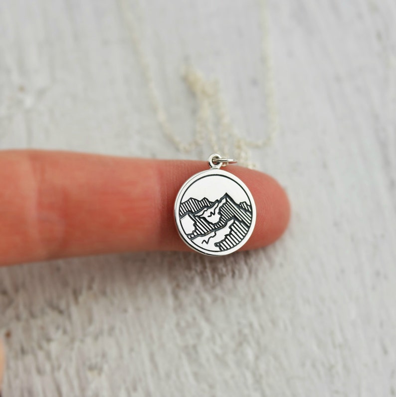 Mountain Necklace Sterling Silver Etched Mountain Charm Etsy