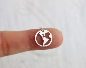 World Necklace - Sterling Silver Whole World Charm Necklace - Globe Pendant - Earth Jewelry - Sterling Silver Earth Charm