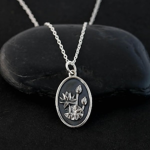 Water Lily Birth Flower Necklace for July, Sterling Silver Water Lily Flower Pendant, Floral Jewelry for Mothers Day Gift, July Birthday