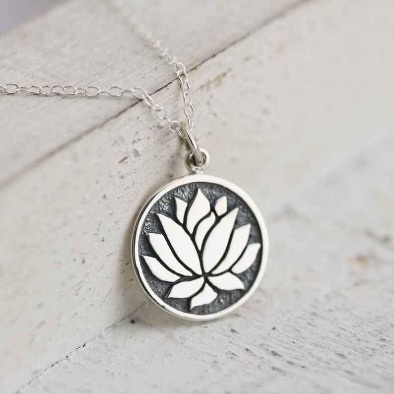 Lotus Necklace Sterling Silver Etched Lotus Flower Necklace - Etsy