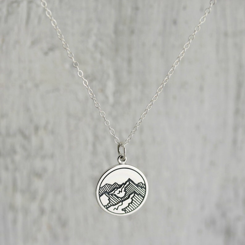 Mountain Necklace Sterling Silver Etched Mountain Charm Etsy