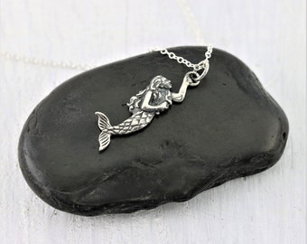 3D Mermaid Necklace, Sterling Silver Mermaid Pendant, Ocean Inspired Mermaidcore Jewelry, Sea Siren Charm, Sea Nymph Goddess Gift for Her