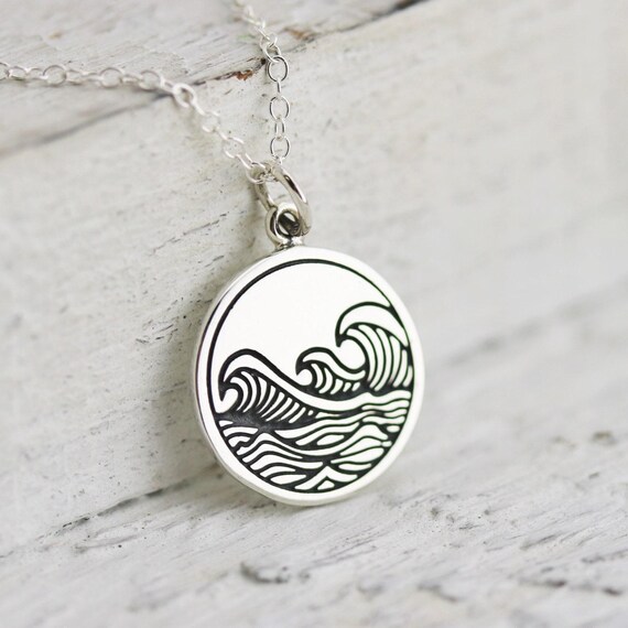 Waves Necklace Sterling Silver Etched Ocean Waves Necklace Waves  Pendant Beach Jewelry Surfing Necklace Water Necklace Resort