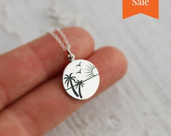 SALE Beach Necklace - Sterling Silver Sunset in Paradise Beach Necklace - Beach Jewelry - Tropical Necklace - Sunset Necklace