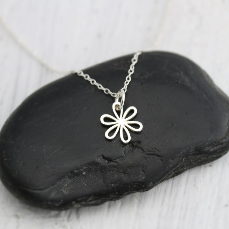 Tiny Daisy Necklace Sterling Silver Small Daisy Necklace Flower Necklace Floral Jewelry Garden Wedding Flower Girl Gift Bridesmaids image 3