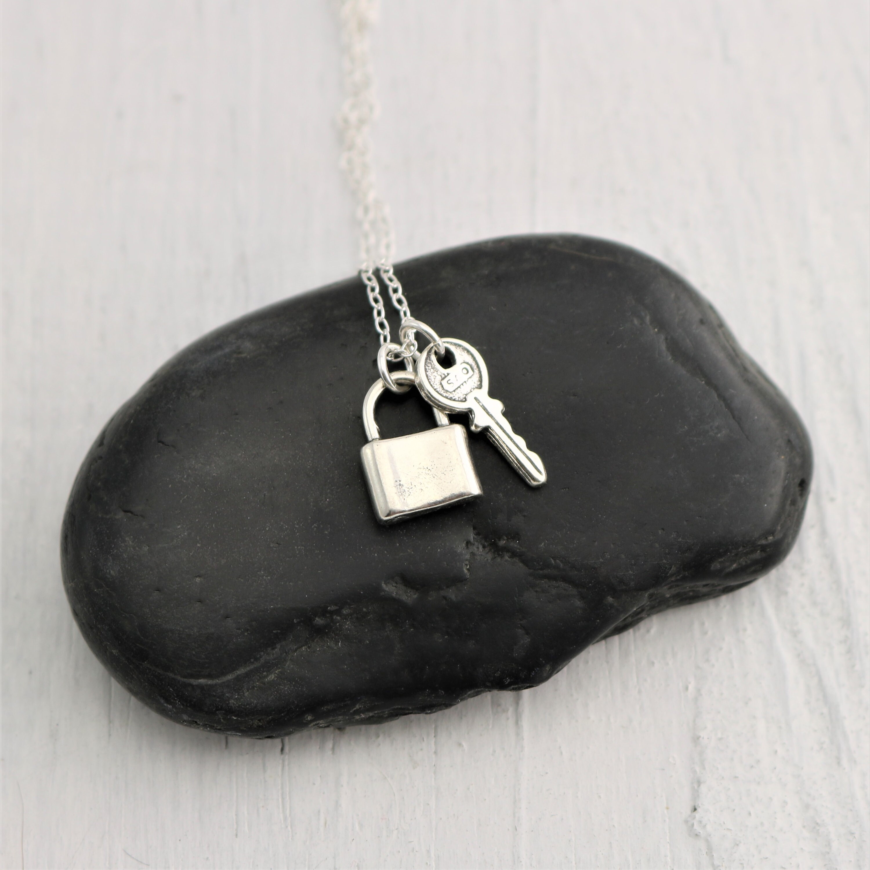 Sterling silver lock sale and key necklace