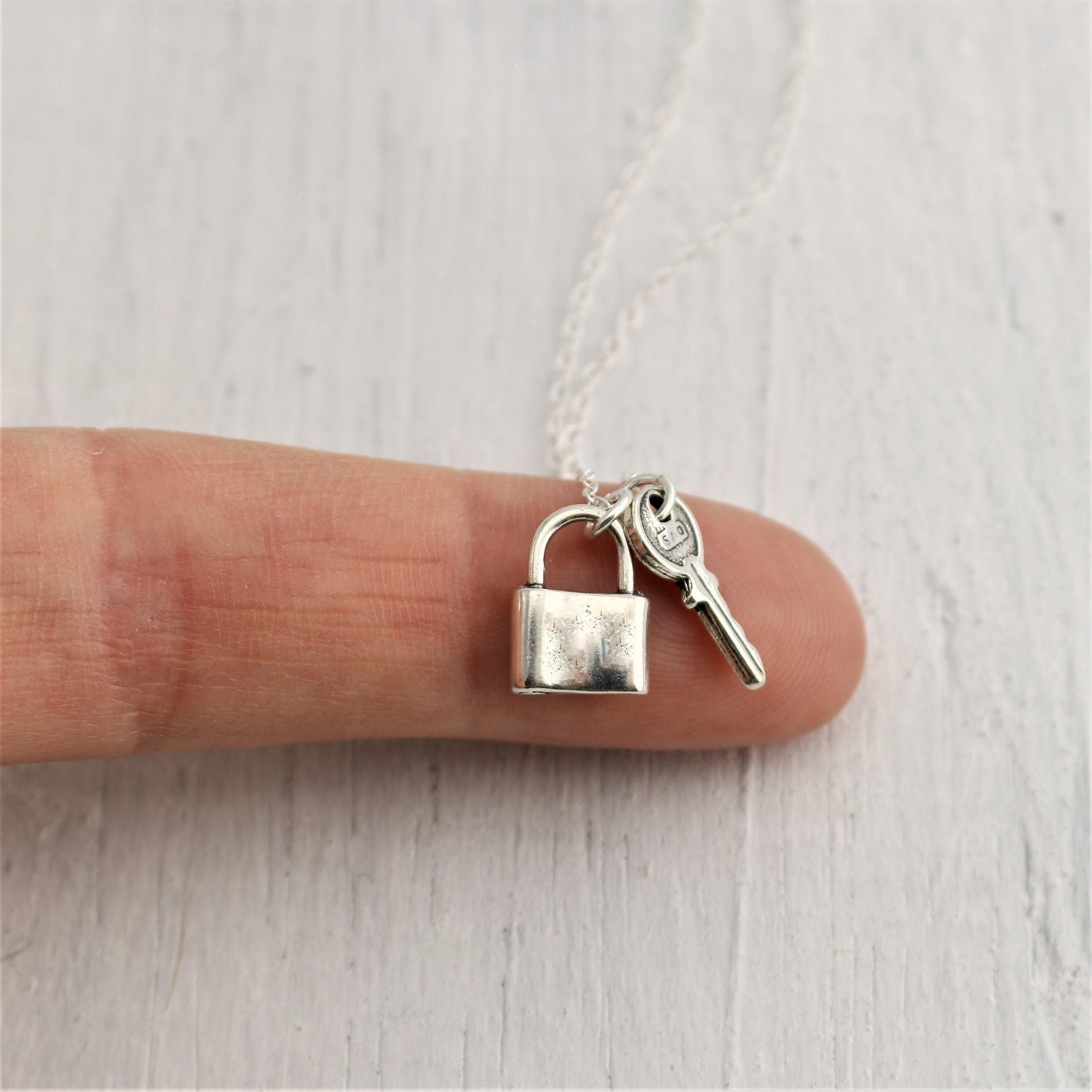 Small Lock and Key Necklace, Sterling Silver Padlock Necklace Love Lock ...