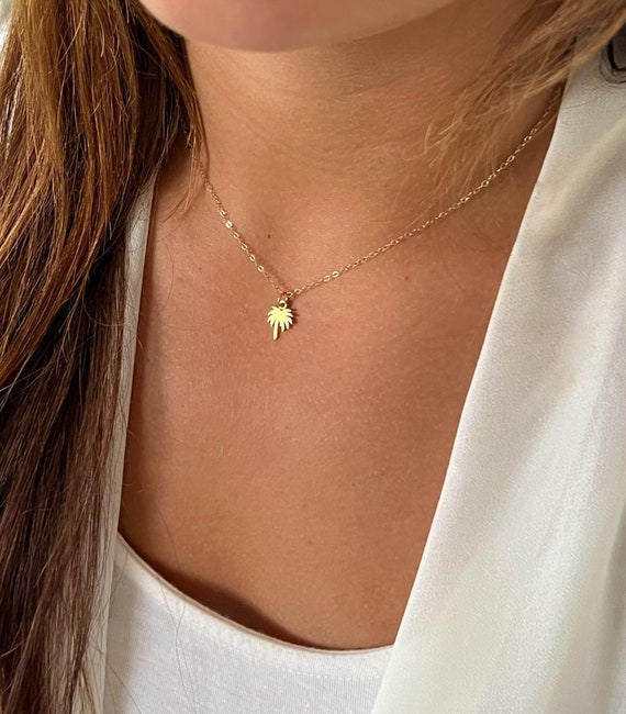 Gold Palm Tree Necklace Dainty Gold Tree Necklace for Layering