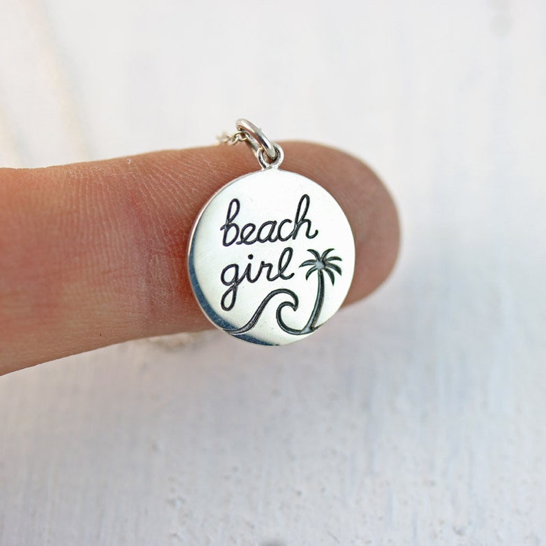 SALE Sterling Silver Beach Girl Necklace, Best Friend Retirement Gift, Beach Themed Jewelry, Ocean Inspired Surf Necklace for Summer Lover image 2